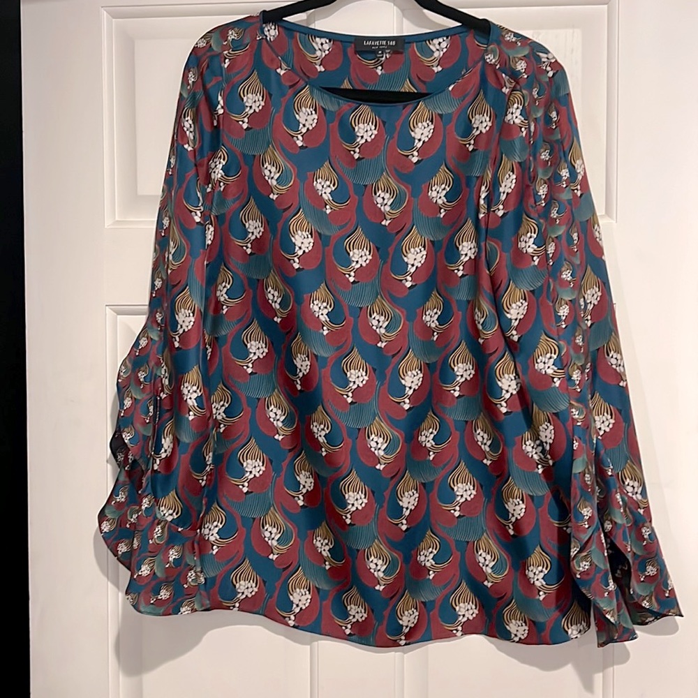Silk top with fluttery sleeves